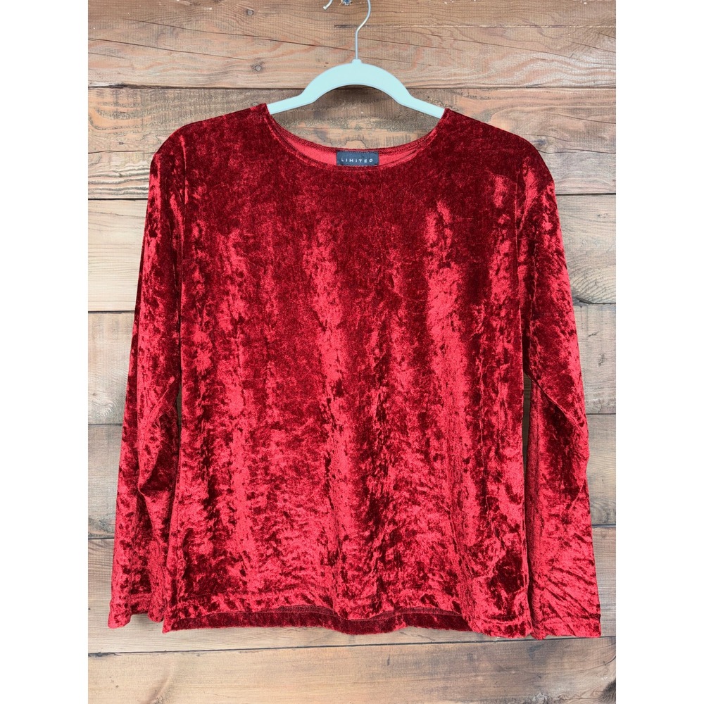 The Limited Velvet Top Womens Medium Red Crushed Velvet Long Sleeve Y2K